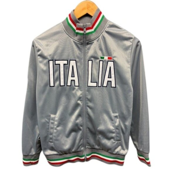 Italia Track Jacket Men’s XS Gray Full Zip Retro Athletic Italy Flag Logo Soccer - Picture 1 of 11